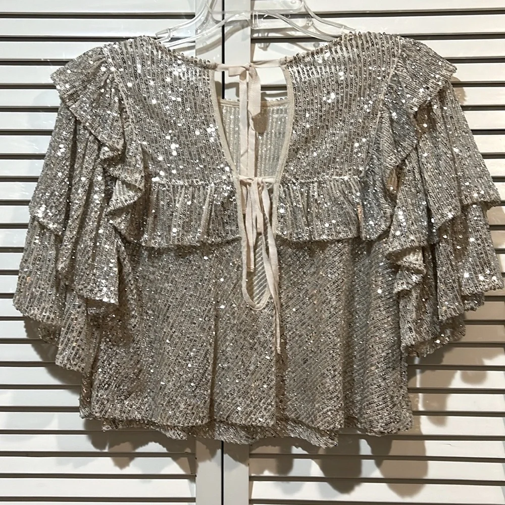Free People Gold Sequin Blouse - Picture 4 of 10
